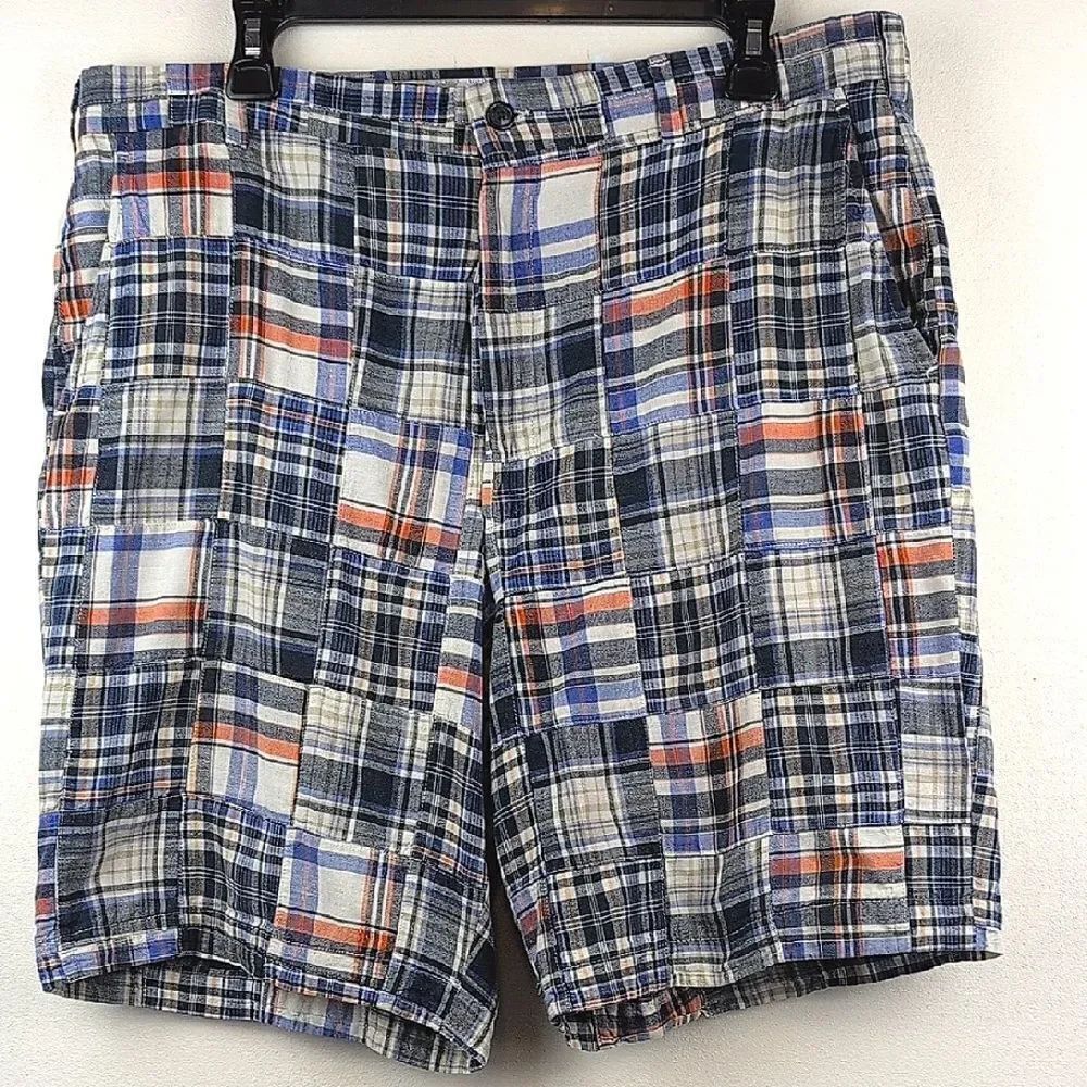 Berle Cotton Madras Plaid Multicolor Patchwork Men's Shorts Size 36 80's Preppy